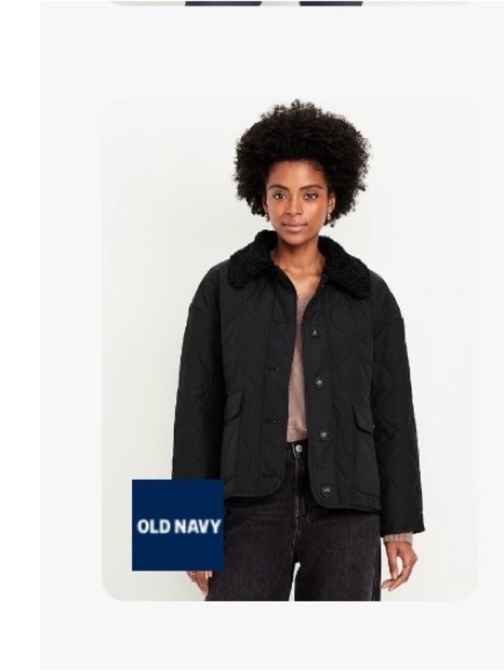 Old Navy Black Quilted Utility Jacket with Sherpa Collar